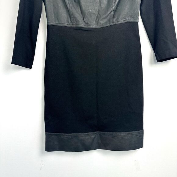 Robert Rodriguez Black Stretch Knit and Leather Long Sleeve Dress Sz 4 - Picture 4 of 13